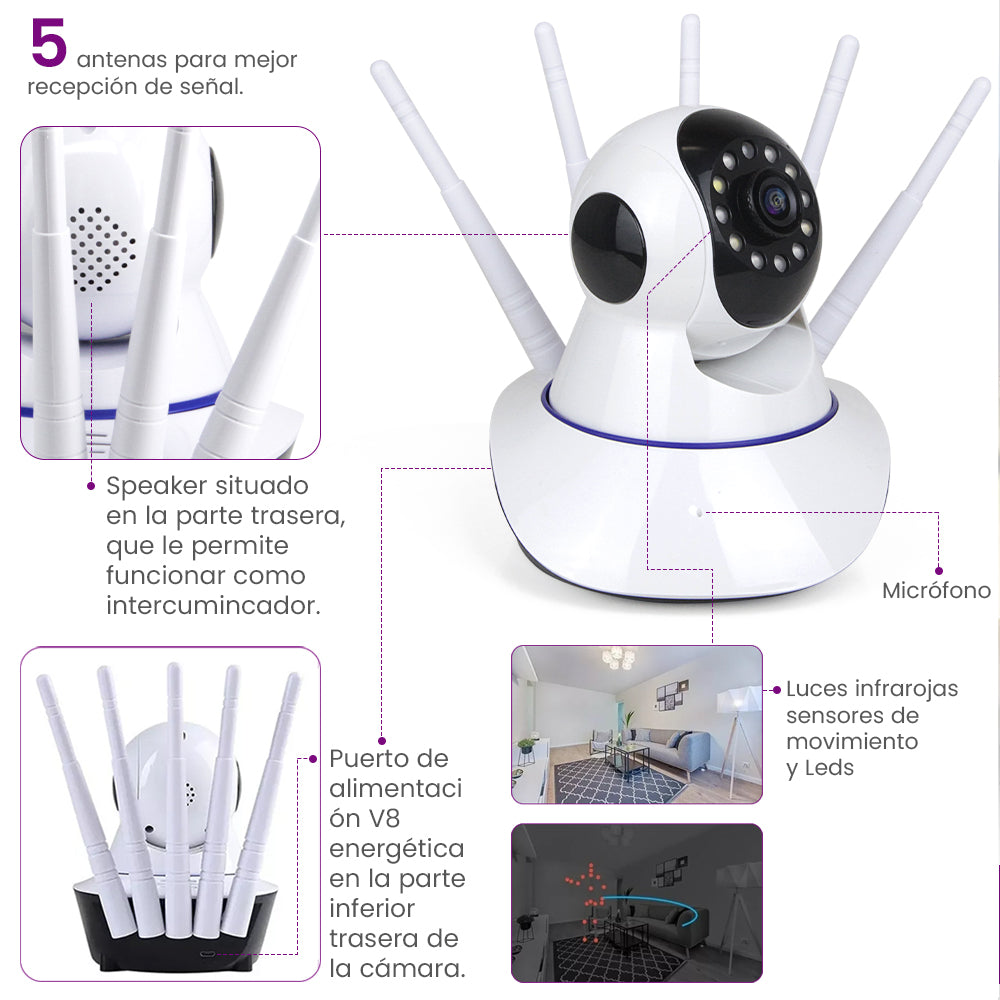 Cámara WiFi IP 5 Antenas Visión Nocturna