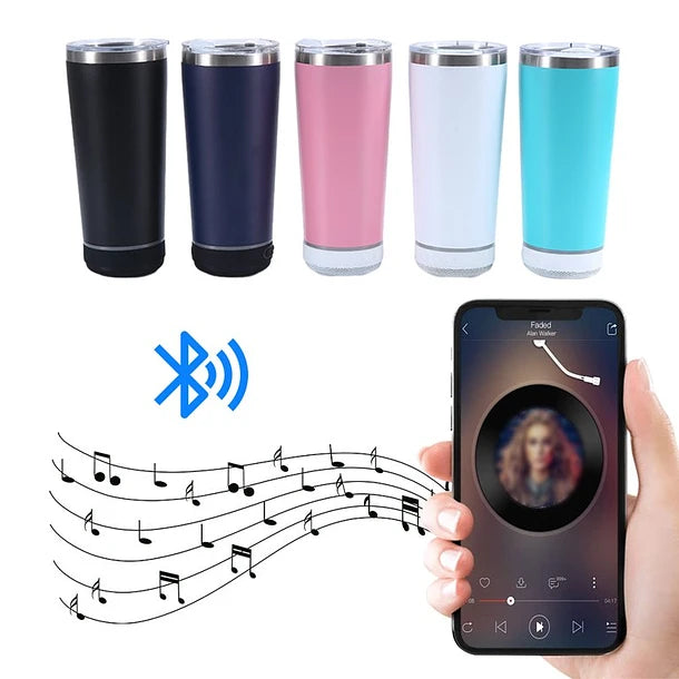 Vaso musical inhalámbrico con bluetooth 480 ml con destapador