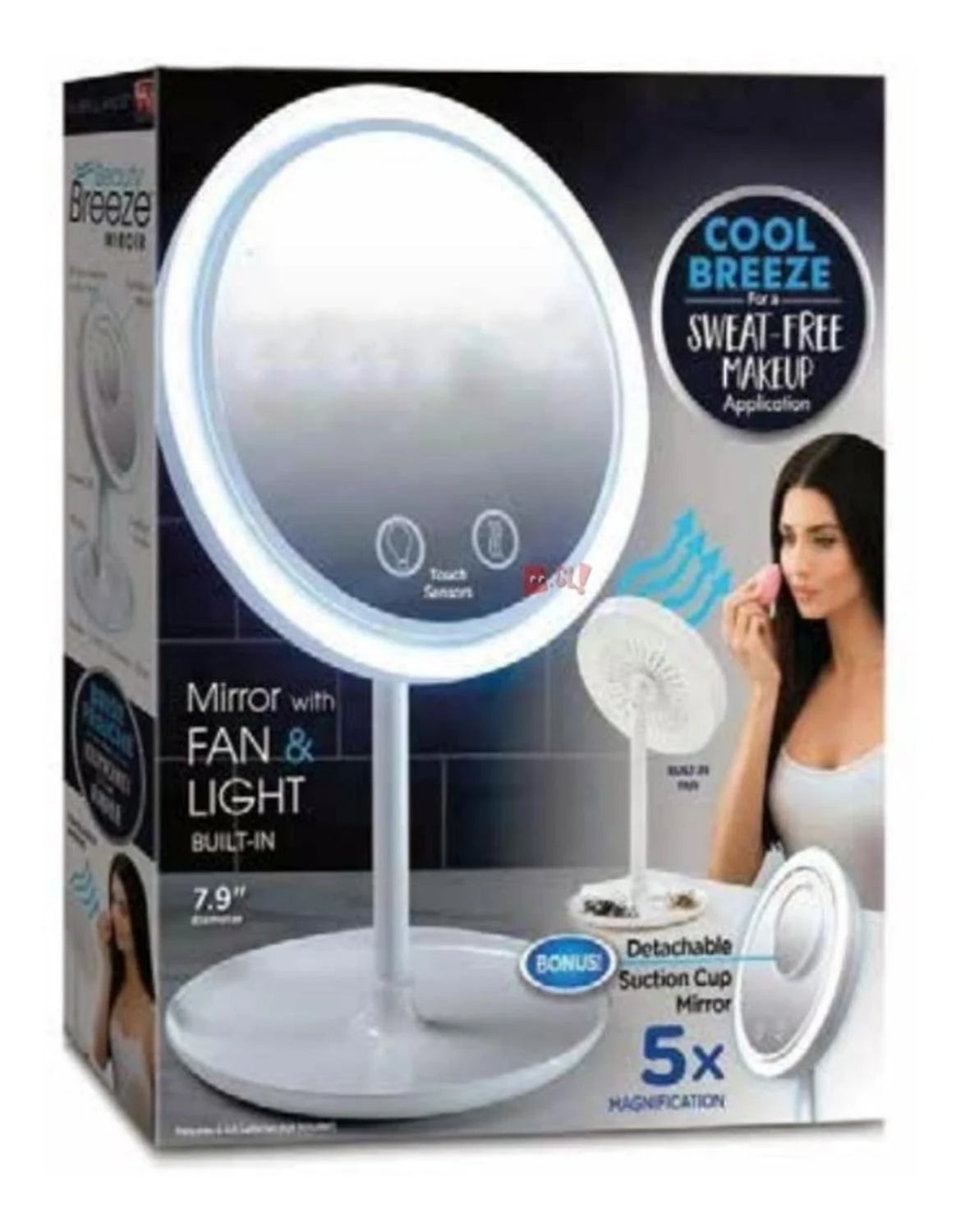 Espejo cosmético con luz led y ventilador