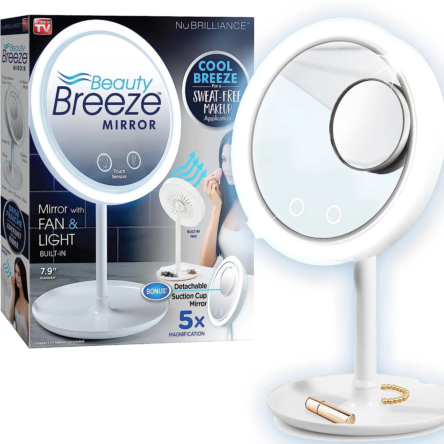 Espejo cosmético con luz led y ventilador