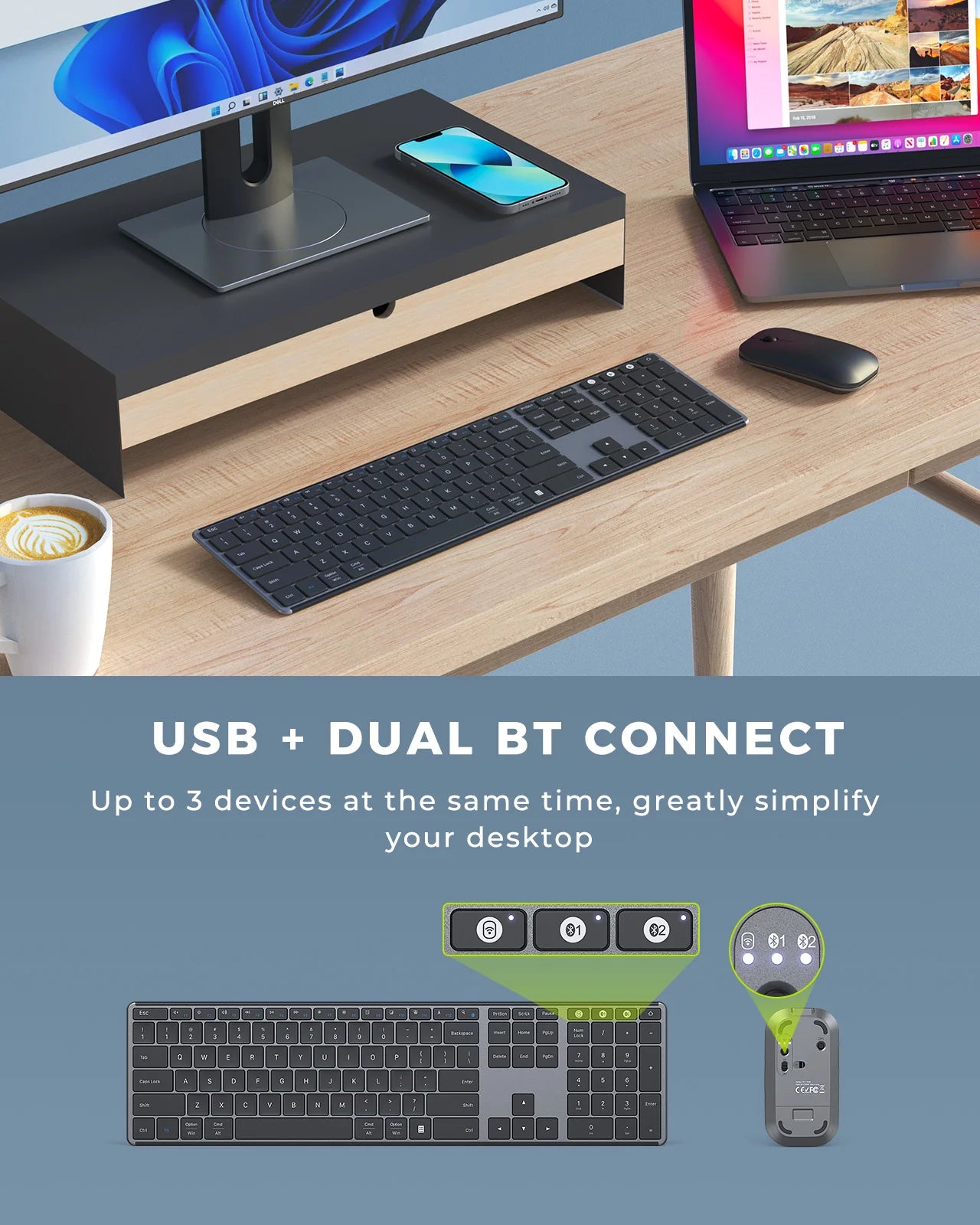 Combo Teclado y Mouse Inalámbricos con Bluetooth Seenda Multi-Device Rechargeable