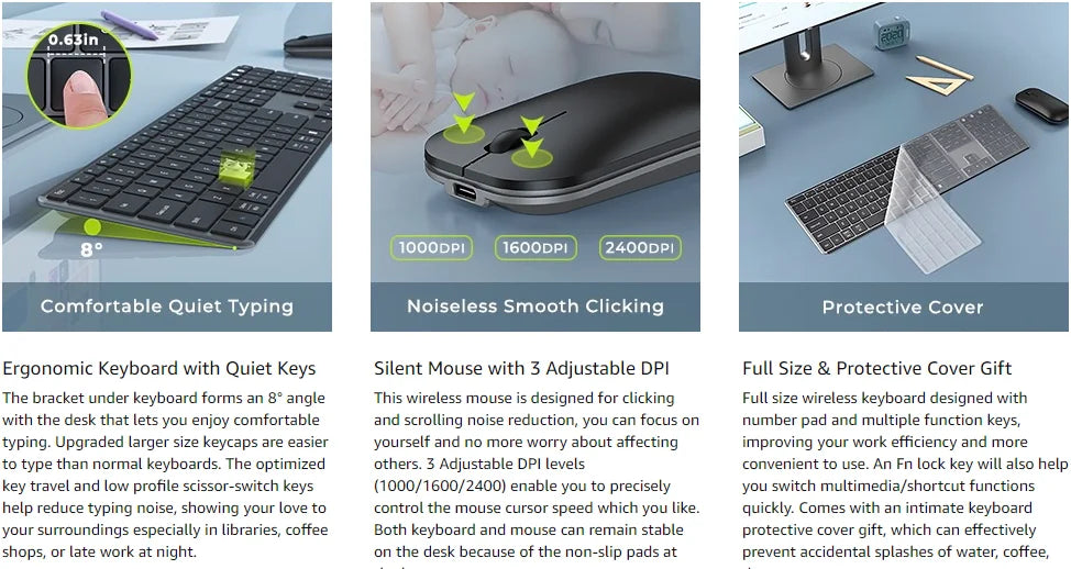 Combo Teclado y Mouse Inalámbricos con Bluetooth Seenda Multi-Device Rechargeable