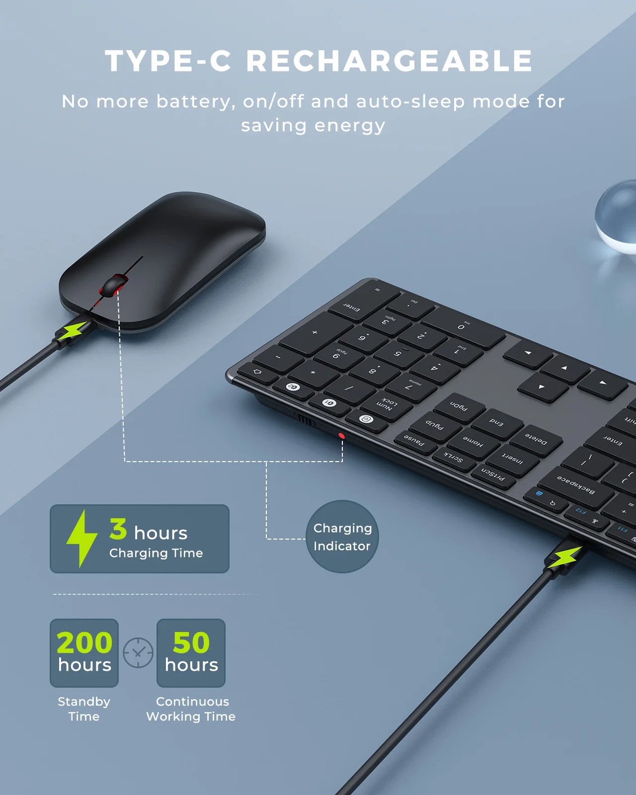 Combo Teclado y Mouse Inalámbricos con Bluetooth Seenda Multi-Device Rechargeable