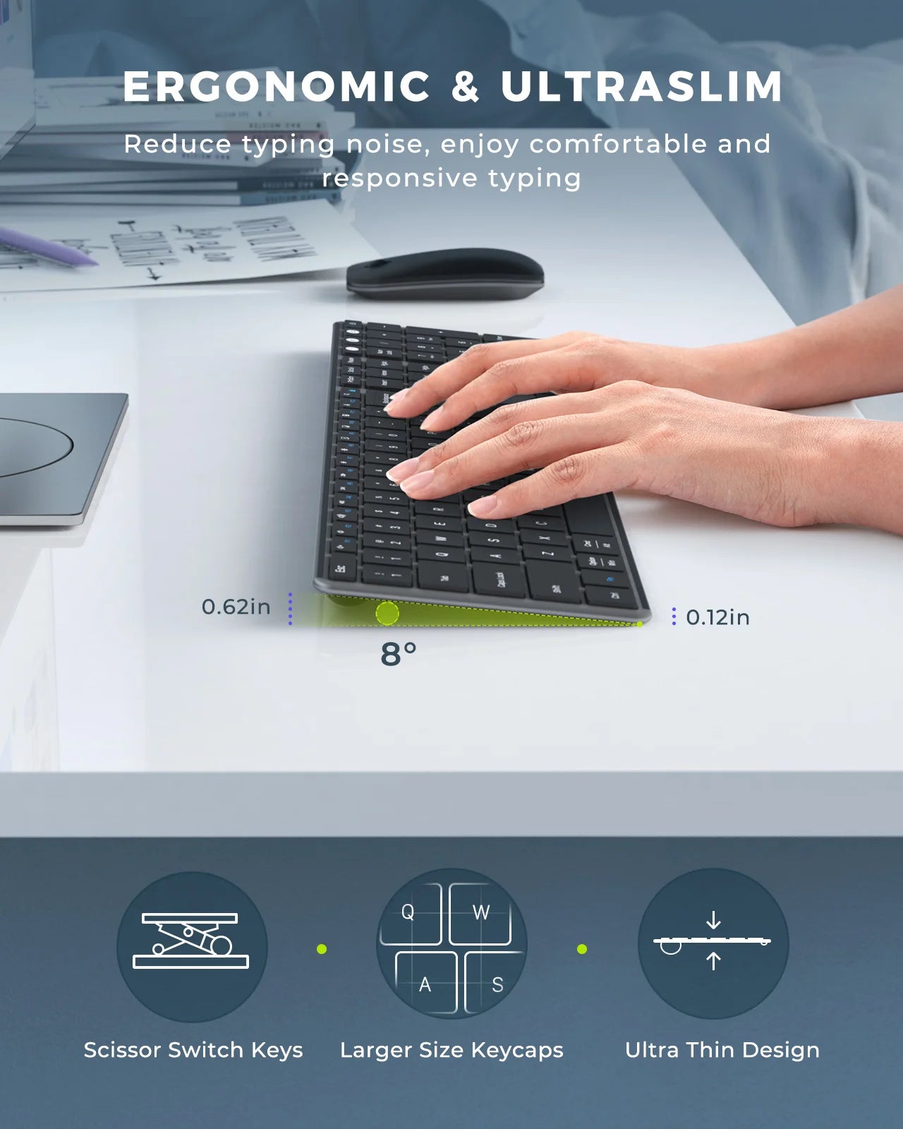 Combo Teclado y Mouse Inalámbricos con Bluetooth Seenda Multi-Device Rechargeable