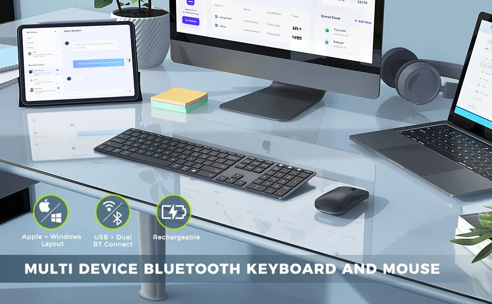 Combo Teclado y Mouse Inalámbricos con Bluetooth Seenda Multi-Device Rechargeable
