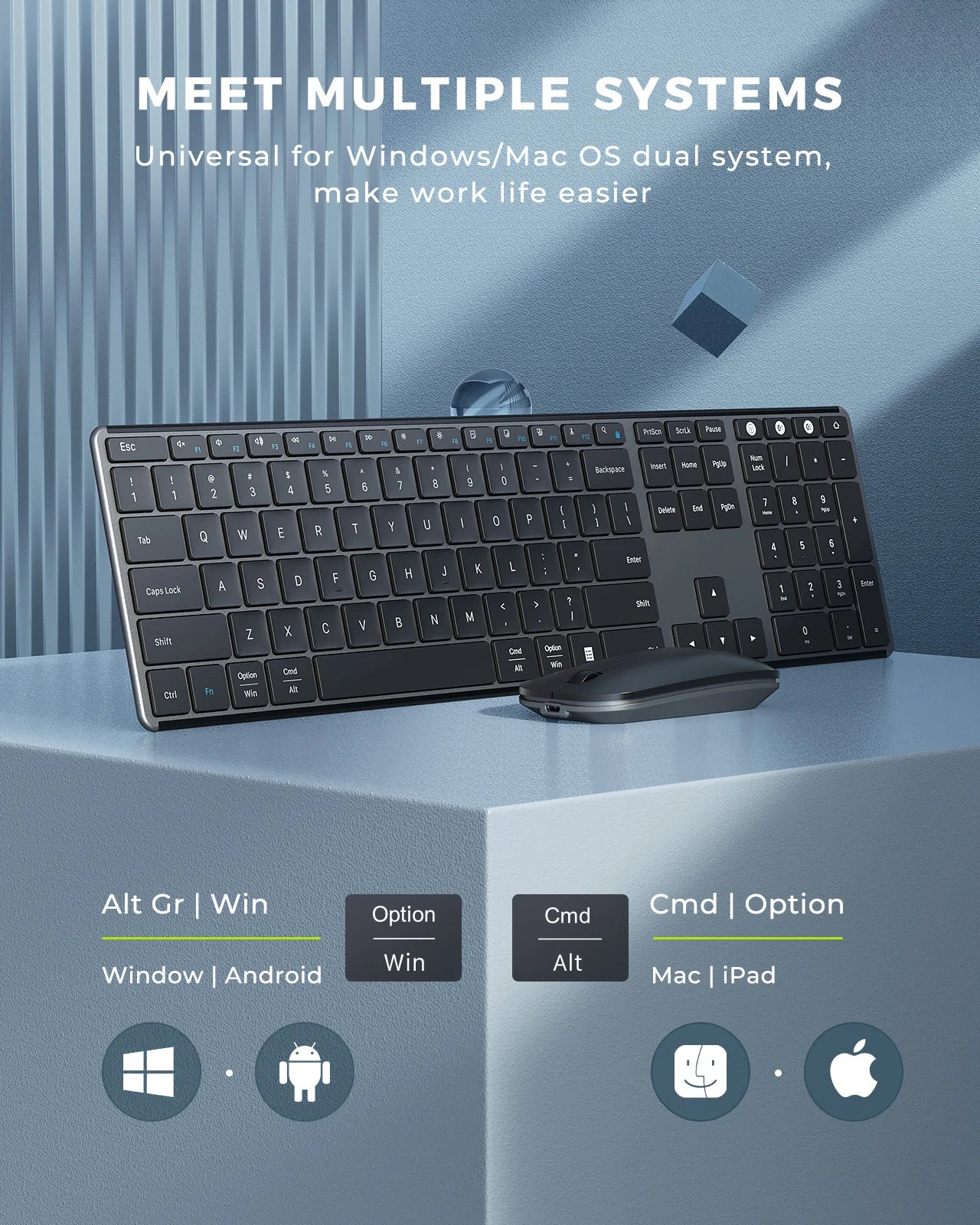 Combo Teclado y Mouse Inalámbricos con Bluetooth Seenda Multi-Device Rechargeable