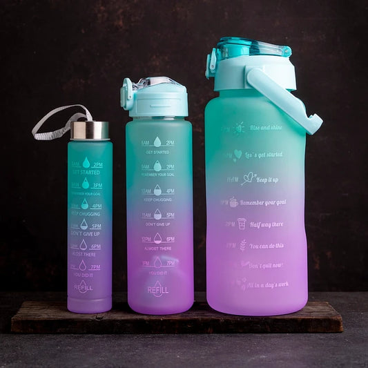 Botella de Agua Motivacional Triple Tapa