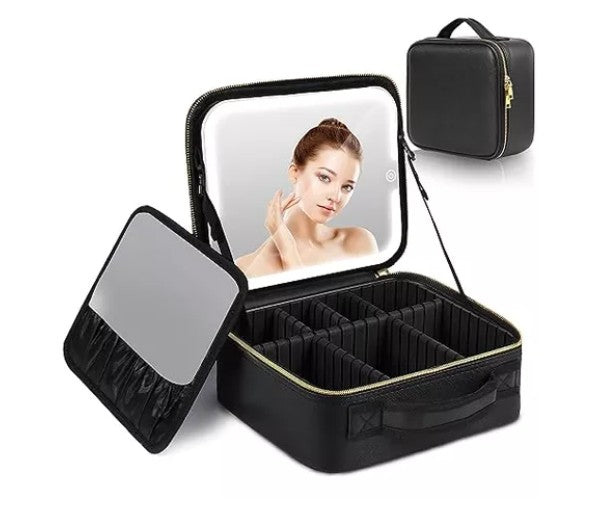 Maleta de Maquillaje Portátil con Luz Espejo Organizador