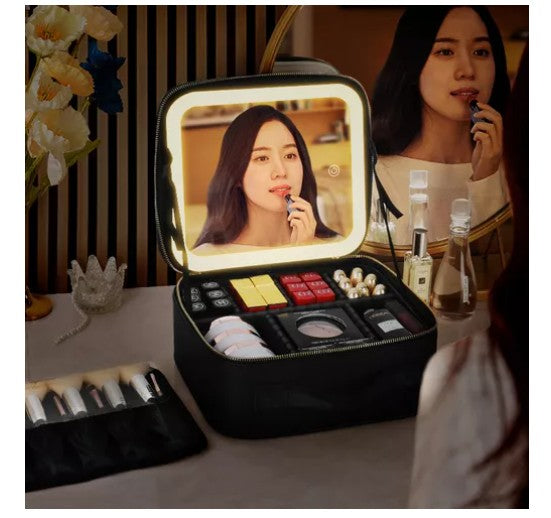 Maleta de Maquillaje Portátil con Luz Espejo Organizador